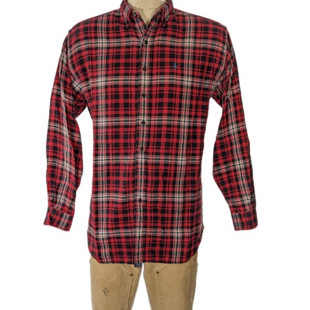 VTG Polo Ralph Lauren Men's Plaid Thick Flannel Button Down Shirt Sz XL EUC